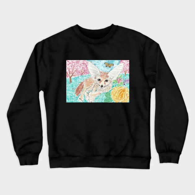 Fennec fox watercolor painting Crewneck Sweatshirt by SamsArtworks